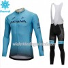 Set Fietsshirt Lange Mouw + Lange Koersbroek 2018 Astana Pro Team N001 Winter Thermal Fleece